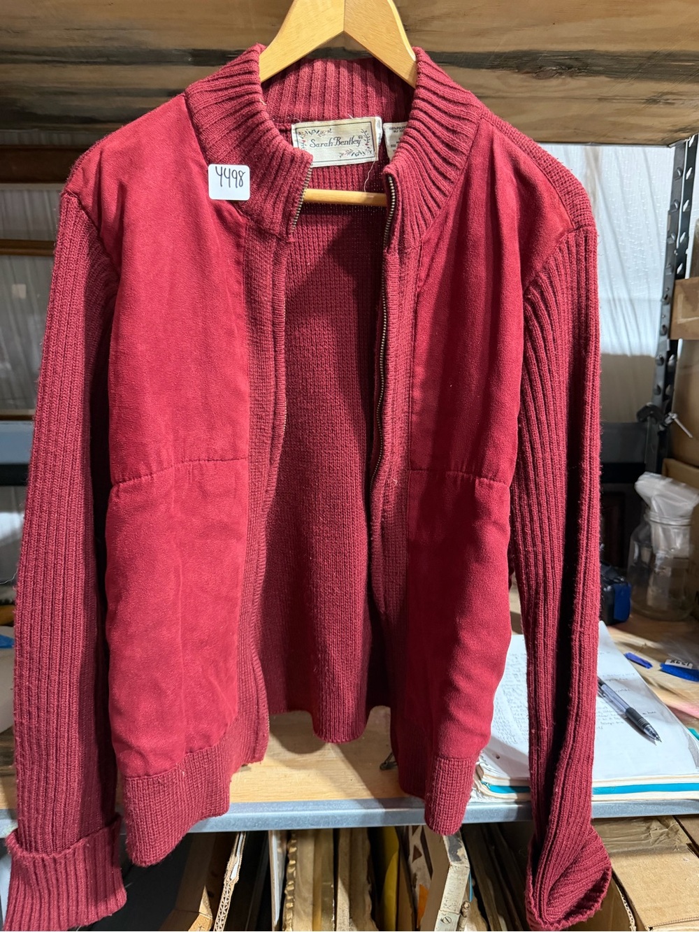 #4498-Women’s Wine Knit & Suede Bomber Jacket